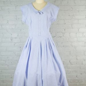 1950s Style White Blue Checkered Dress